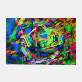 Vierfarbige Quadrate, grüne farbige Pinselstriche Fußmatte