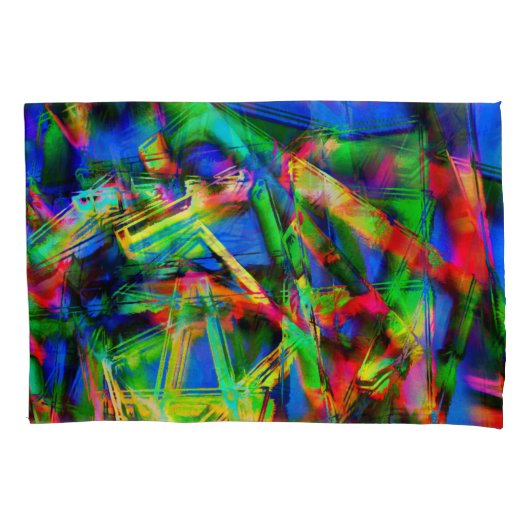 Vierfarbige Quadrate, grüne farbige Pinselstriche Kissenbezug (Vorderseite-Links)