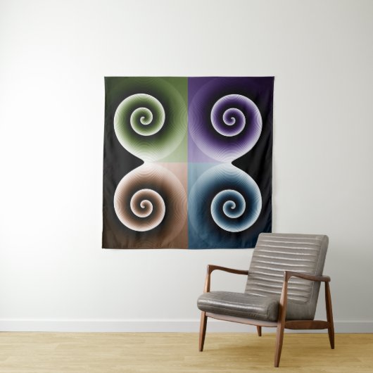Vierfarbige Spiralkunst Abstrakt Wandteppich (Beispiel)