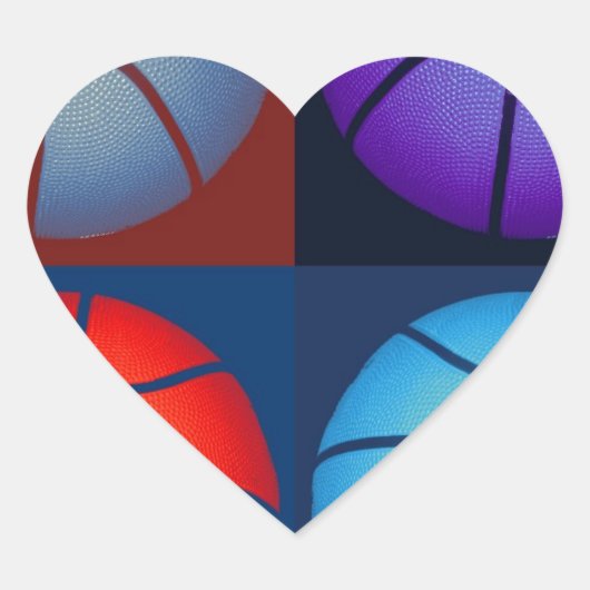 Vierfarbiger Pop Art Basketball Herz-Aufkleber (Vorderseite)