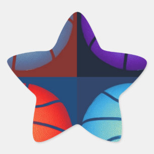 Vierfarbiger Pop Art Basketball Stern-Aufkleber