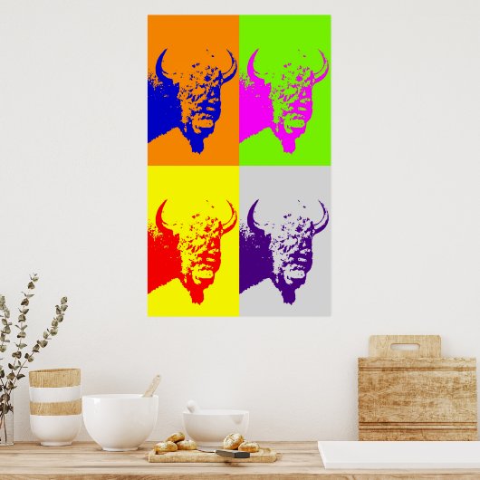 Vierfarbiger Pop Art Bison Buffalo Poster (Küche)