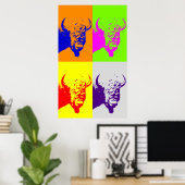 Vierfarbiger Pop Art Bison Buffalo Poster (Heimbüro)