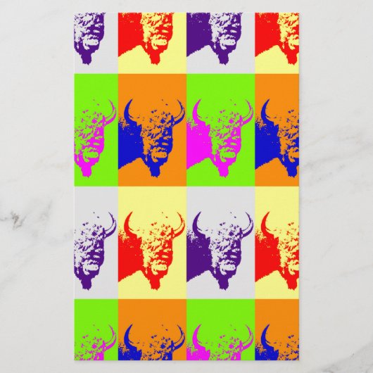 Vierfarbiger Pop Art Buffalo Bison Briefpapier (Vorderseite)
