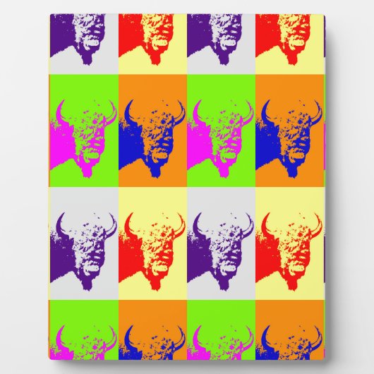Vierfarbiger Pop Art Buffalo Bison Fotoplatte (Vorderseite)