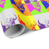 Vierfarbiger Pop Art Buffalo Bison Geschenkpapier (Rolleneckpunkt)
