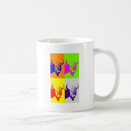 Vierfarbiger Pop Art Buffalo Bison Kaffeetasse (Rechts)