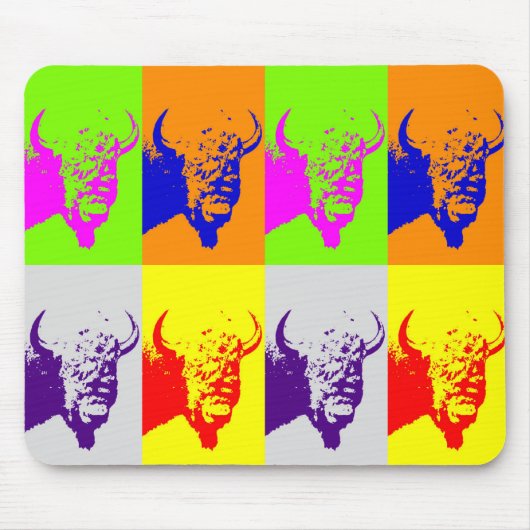 Vierfarbiger Pop Art Buffalo Bison Mousepad (Vorne)