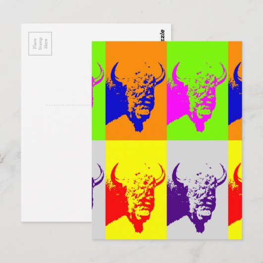 Vierfarbiger Pop Art Buffalo Bison Postkarte (Vorne/Hinten)