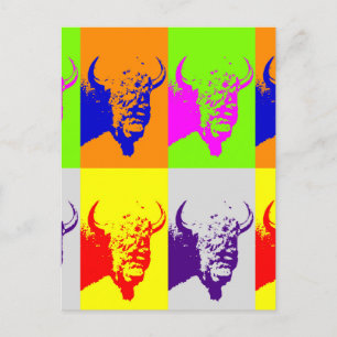 Vierfarbiger Pop Art Buffalo Bison Postkarte