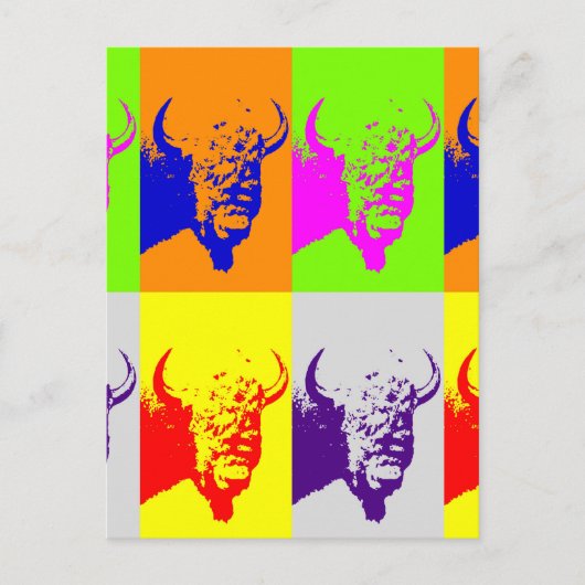 Vierfarbiger Pop Art Buffalo Bison Postkarte (Vorderseite)