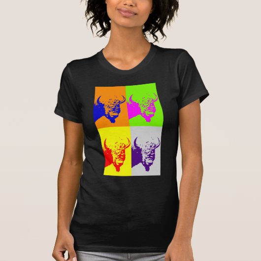 Vierfarbiger Pop Art Buffalo Bison T-Shirt (Vorderseite)
