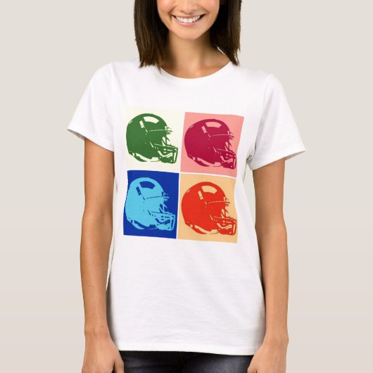 Vierfarbiger Pop Art Football Helm T-Shirt (Vorderseite)