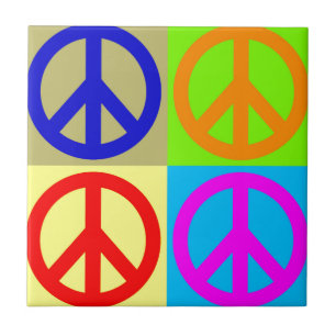 Vierfarbiger Pop Art Peace Sign Fliese