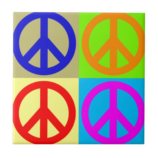 Vierfarbiger Pop Art Peace Sign Fliese (Vorderseite)