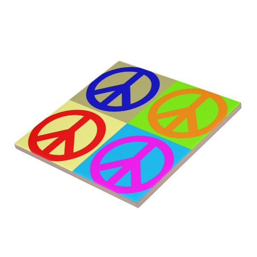 Vierfarbiger Pop Art Peace Sign Fliese (Seite)