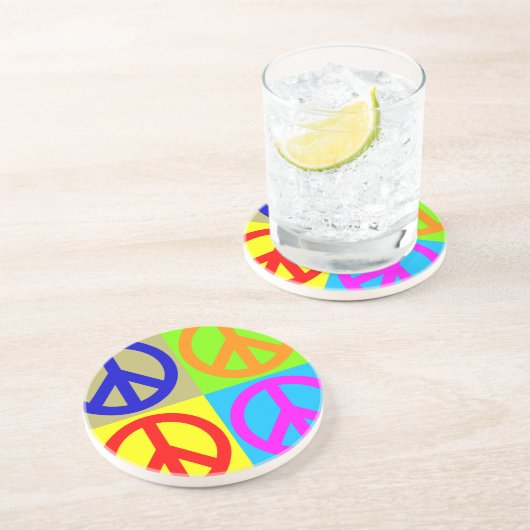 Vierfarbiger Pop Art Peace Sign Getränkeuntersetzer (Seite)