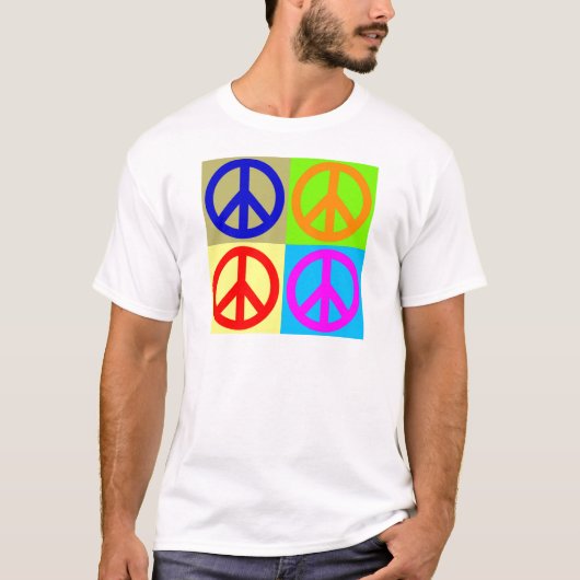 Vierfarbiger Pop Art Peace Sign T-Shirt (Vorderseite)