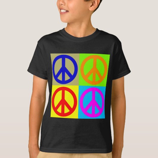 Vierfarbiger Pop Art Peace Sign T-Shirt (Vorderseite)