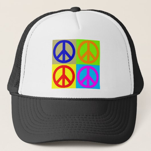 Vierfarbiger Pop Art Peace Sign Truckerkappe (Vorderseite)