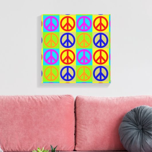 Vierfarbiger Pop Art Peace Sign Wrapper Canvas Leinwanddruck (Insitu (Wohnzimmer))
