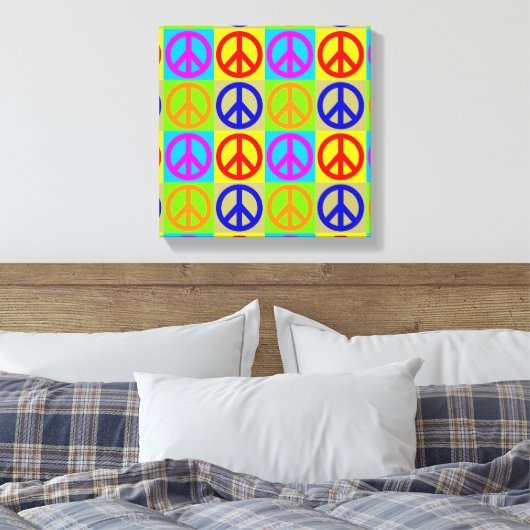 Vierfarbiger Pop Art Peace Sign Wrapper Canvas Leinwanddruck (Insitu (Schlafzimmer))