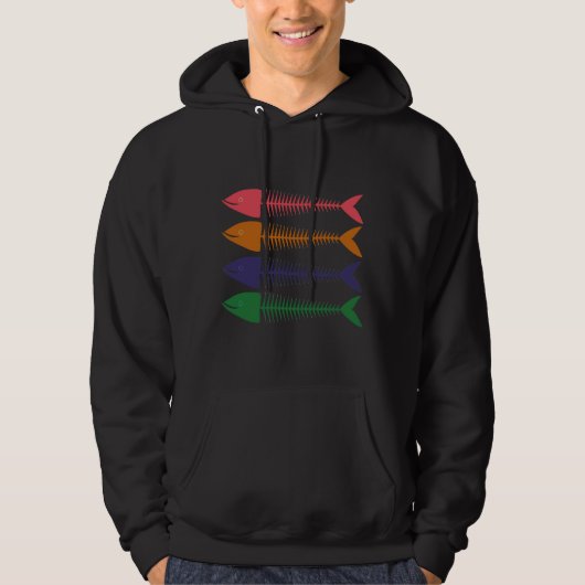 Vierfarbiges Fischskelett Hoodie (Vorderseite)