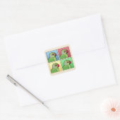 Vierfarbiges Parakeet mit Rose Quadratischer Aufkleber (Umschlag)