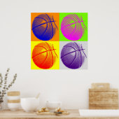 Vierfarbiges Pop Art Basketball Retrostil Poster (Küche)