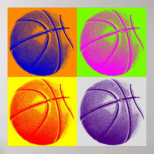 Vierfarbiges Pop Art Basketball Retrostil Poster