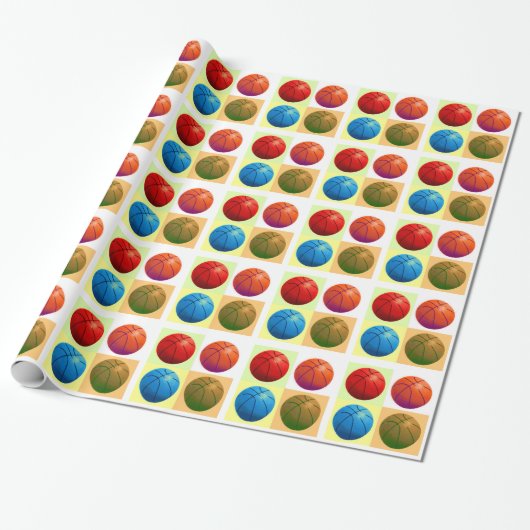 Vierfarbiges Pop Art Basketball Wrapper Geschenkpapier (Ungerollt)