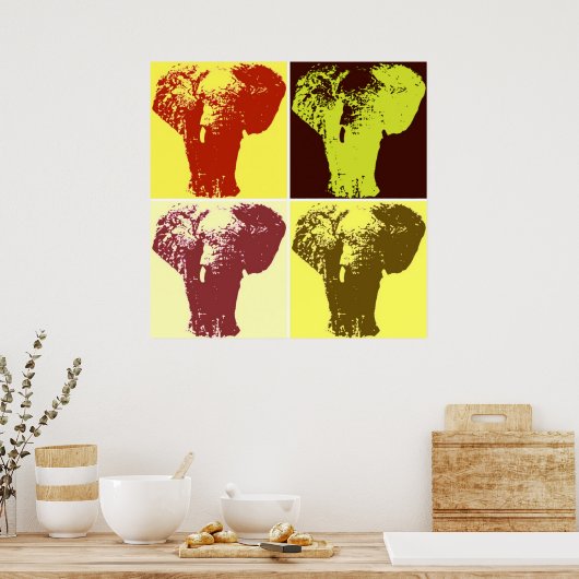 Vierfarbiges Pop Art Elephants Retro Style Poster (Küche)