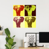 Vierfarbiges Pop Art Elephants Retro Style Poster (Heimbüro)
