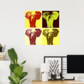Vierfarbiges Pop Art Elephants Retro Style Poster (Heimbüro)