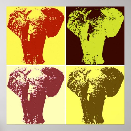 Vierfarbiges Pop Art Elephants Retro Style Poster (Vorne)