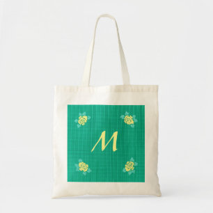 Viergelbe Rosen Grüne Aquamarine Karierte Monogram Tragetasche