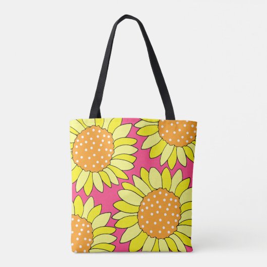 Vierhandgezogene gelborange Rosa Sonnenblumen Tasche (Rückseite)