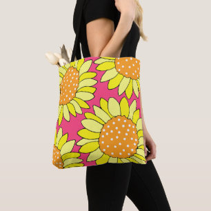Vierhandgezogene gelborange Rosa Sonnenblumen Tasche
