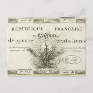 Vierhundert Livre-Banknoten, 21. September 1792 Postkarte