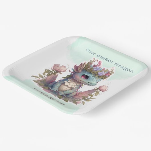 Vierjähriger Mädchendrache Pappteller (Gewinkelt)