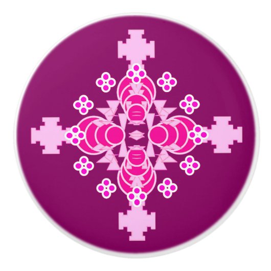Vierpunkt Mandala Muster - hellrosa und pflaumenfa Keramikknauf (Vorderseite)