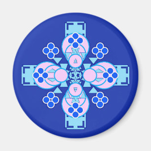 Vierpunkt Mandala - Orchideen, Blau und Kobalt Magnet