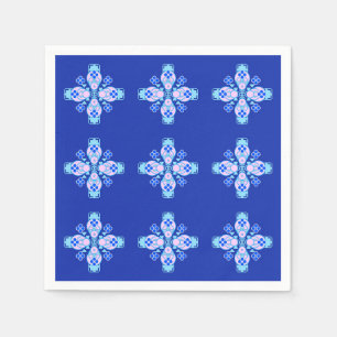 Vierpunkt Mandala - Orchideen, Blau und Kobalt Serviette