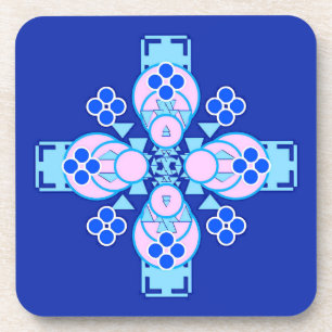 Vierpunkt Mandala - Orchideen, Blau und Kobalt Untersetzer