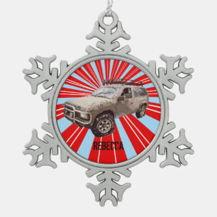 Vierradantrieb Schneeflocken Zinn-Ornament