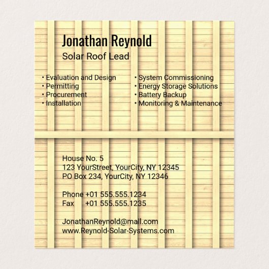 Vierseitiges Dachdach Solarenergie Blue Dach Visitenkarten (Innenseite Aufgefaltet)