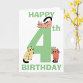 Vierte 4. Geburtstag Doodle Cats Custom Message Karte (Gelbe Blume)