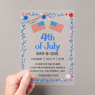 Vierte amerikanische Flag GRILLEN Fireworks Acryleinladungen