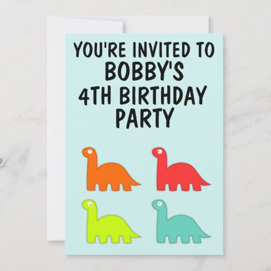 VIERTE GEBURTSTAG VIER EINLAGEN T-REX DINO EINLADUNG (Vorderseite)