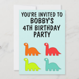 VIERTE GEBURTSTAG VIER EINLAGEN T-REX DINO EINLADUNG